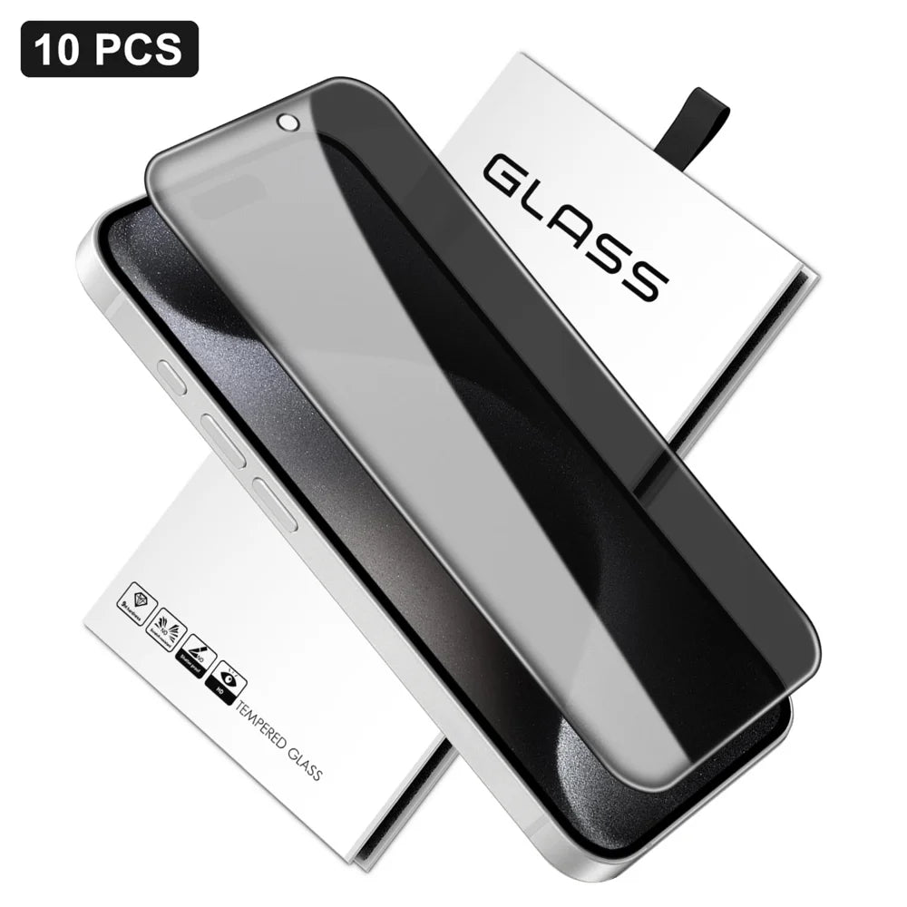 For iPhone 15 Pro 10Pcs Anti-Spy Full Screen Protector 360 Degree Privacy High Aluminium-silicon Glass Film - Black - 1