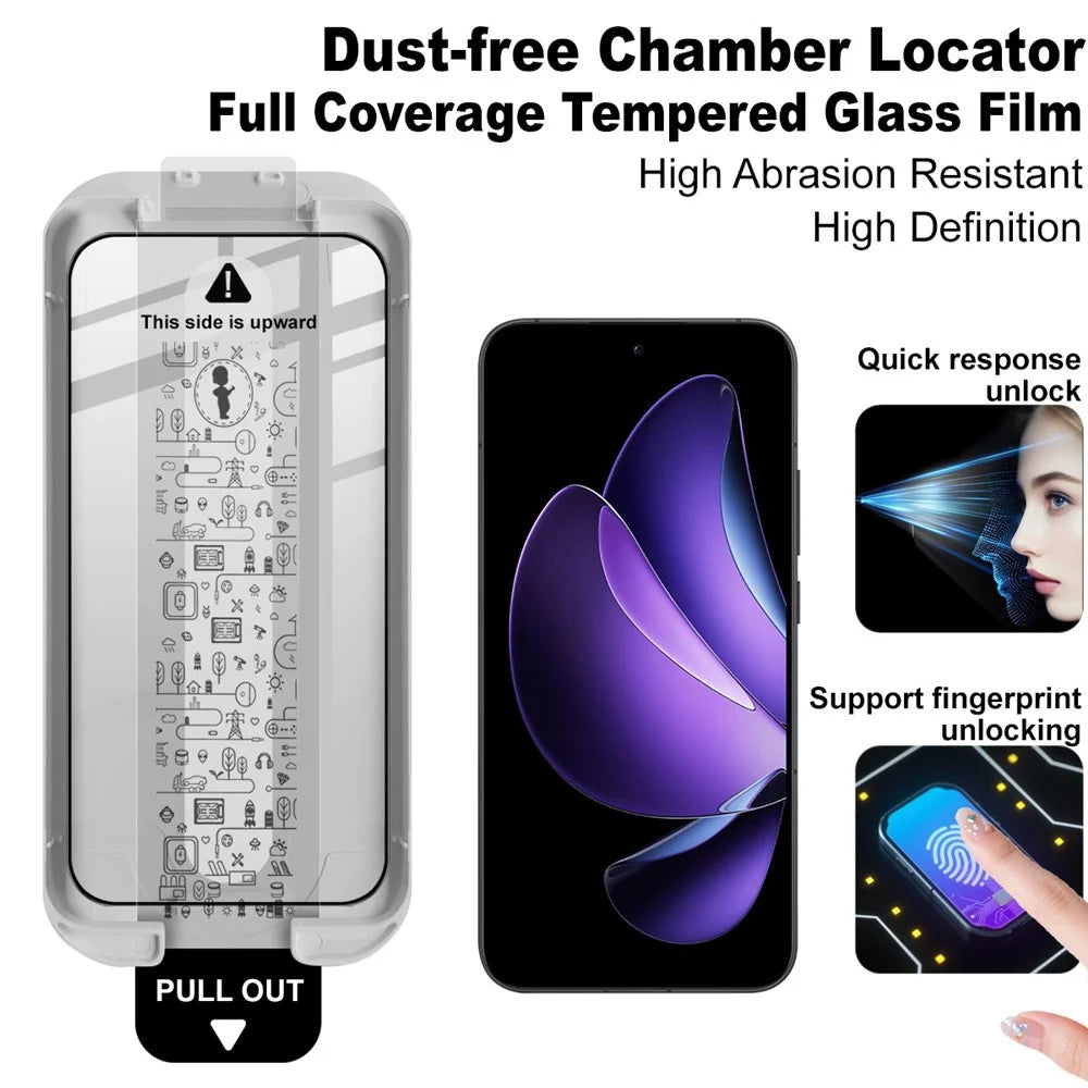 IMAK  Tempered Glass For Oppo A6 Pro 5G  /  4G  /  Reno13 5G (Global)  /  Reno14 5G (Global) Full Screen Protector Full Glue Film with Dust-free Installation Tool (Fingerprint Unlock) - Black - 3