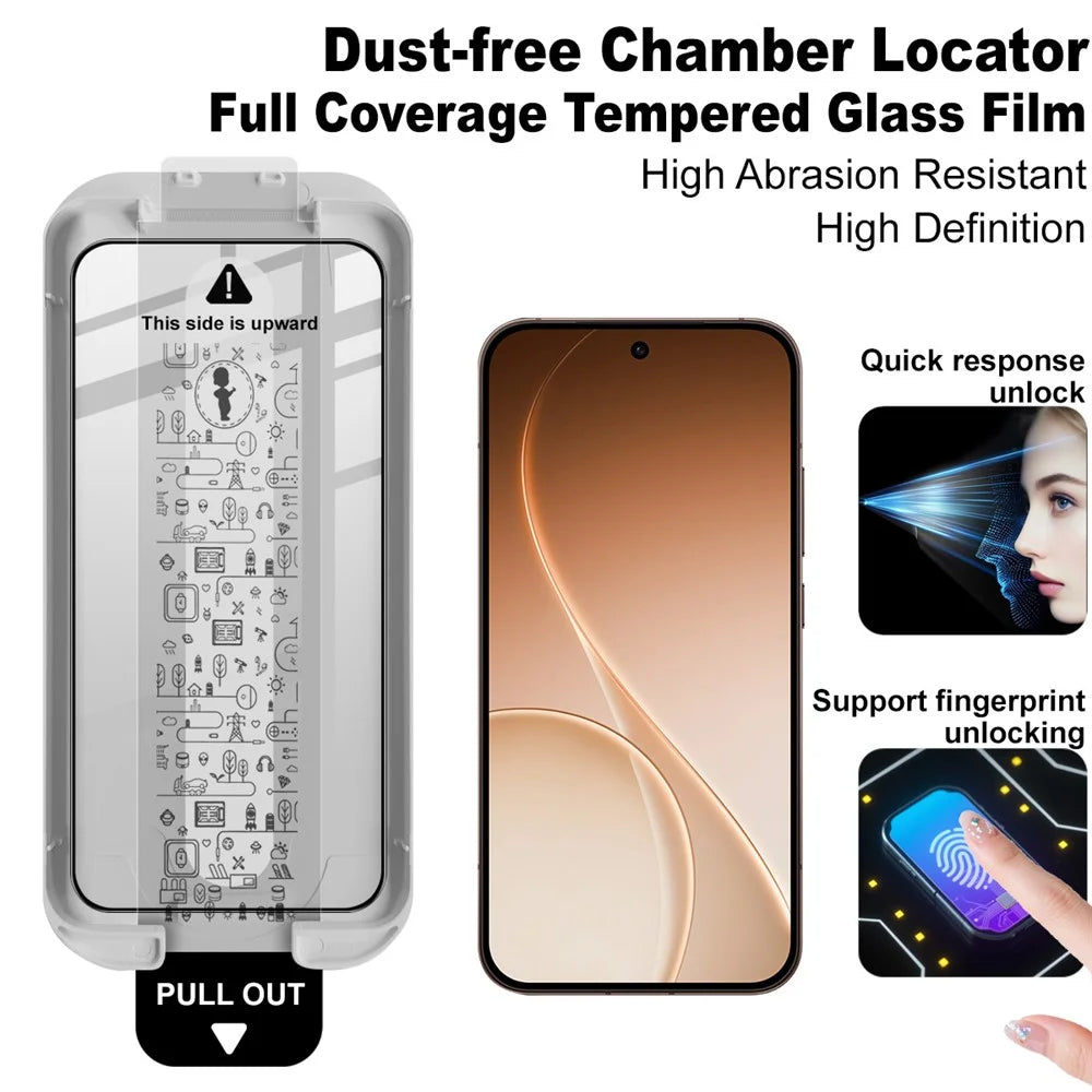 IMAK Tempered Glass For Oppo Reno15 Pro 5G (Global)  /  Reno15 5G (China) Full Screen Protector Full Glue Film with Dust-free Installation Tool (Fingerprint Unlock) - Black - 3