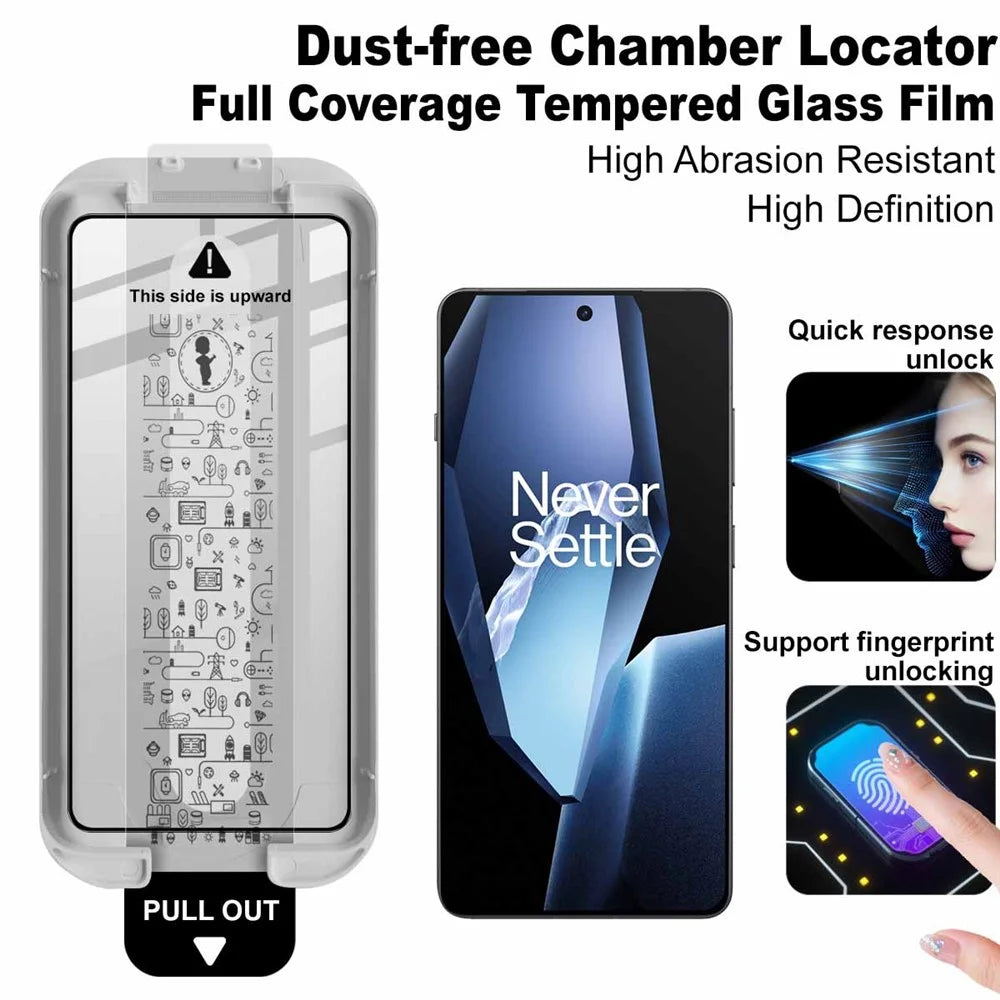 IMAK Tempered Glass For OnePlus 13R 5G  /  Ace 5 5G  /  Ace 5 Pro 5G Full Screen Protector Full Glue Film with Dust-free Installation Tool (Fingerprint Unlock) - Black - 3