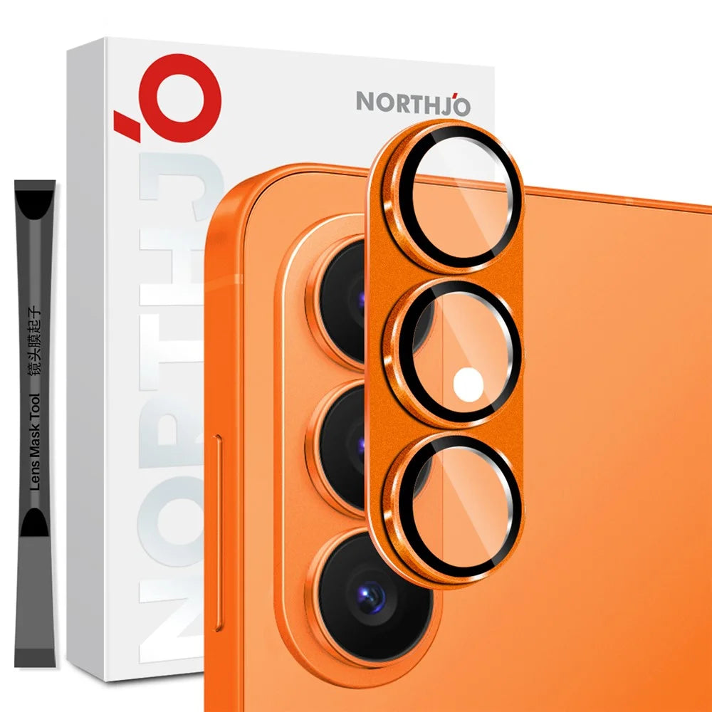 NORTHJO For Samsung Galaxy S26+ Camera Lens Protector Matte Integrated Metal Tempered Glass Lens Film (Complete Covering) - Orange - 1