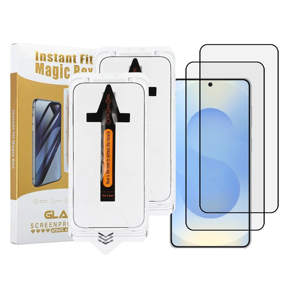 2Pcs For Samsung Galaxy S26 Full Screen Protector HD Clear High Aluminium Silicon Glass Film with Dust Removal Tool (Fingerprint Unlock) - Black - 1