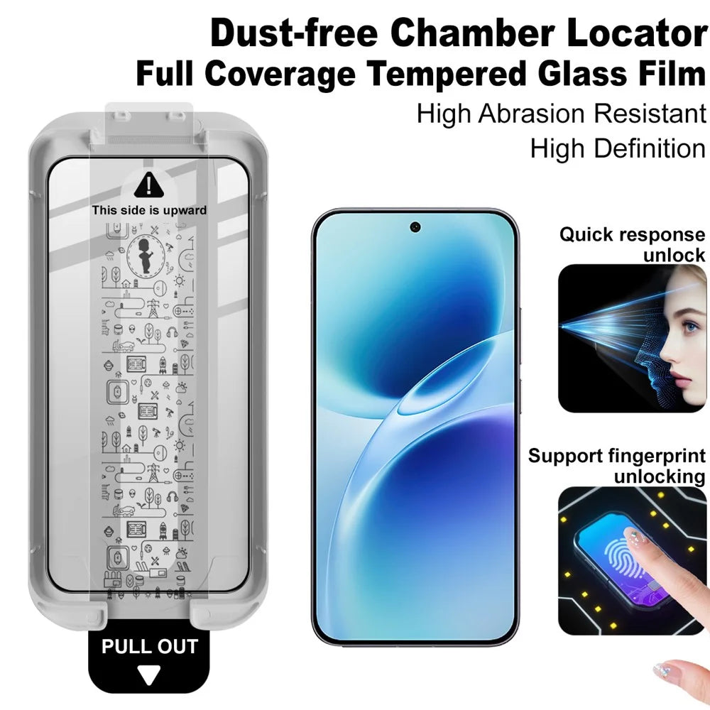 IMAK 3Pcs For vivo S50 Pro mini 5G / X300 FE 5G Tempered Glass Full Screen Protector Full Glue Film with Dust-free Installation Tool (Fingerprint Unlock) - Black - 4