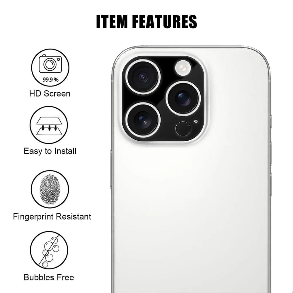 For iPhone 16 Pro Max / iPhone 16 Pro Full Cover Camera Lens Protector Silk Print HD Anti Fingerprint AR Tempered Glass Lens Film - Black - 2