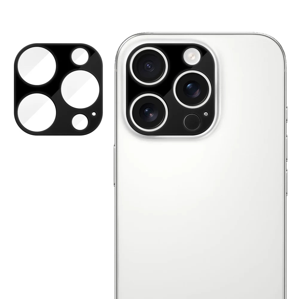 For iPhone 15 Pro Max / iPhone 15 Pro Full Cover Camera Lens Protector Silk Print HD Anti Fingerprint AR Tempered Glass Lens Film - Black - 1
