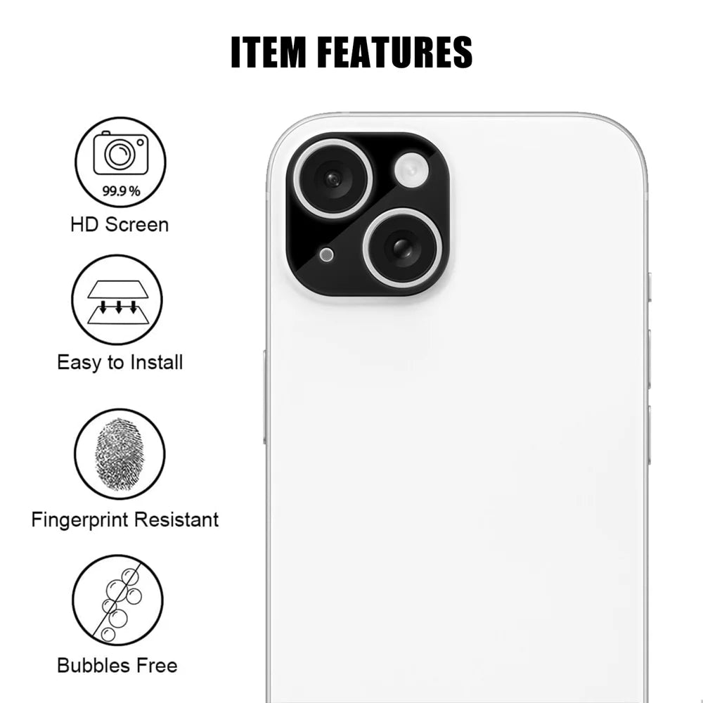 For iPhone 14 Plus / iPhone 14 Full Cover Camera Lens Protector Silk Print HD Anti Fingerprint AR Tempered Glass Lens Film - Black - 2