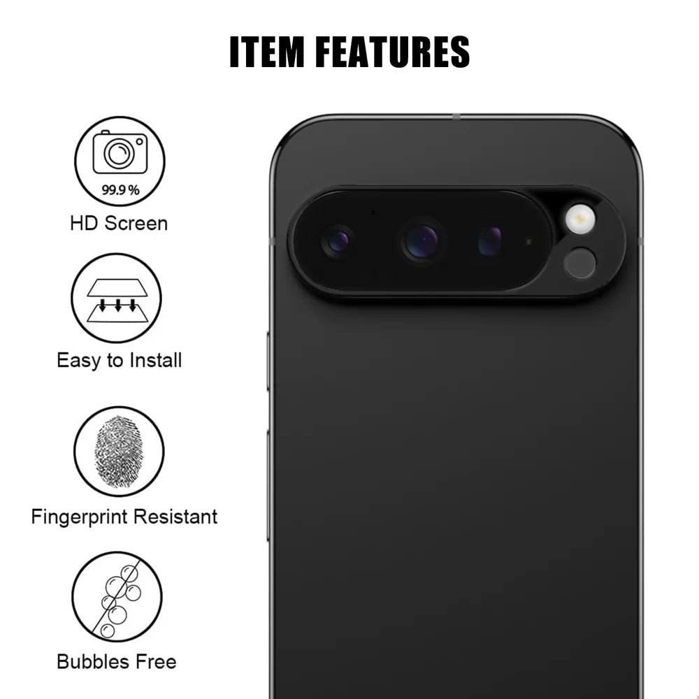 For Google Pixel 9 Pro Full Cover Camera Lens Protector Silk Print HD Anti Fingerprint AR Tempered Glass Lens Film - Black - 2