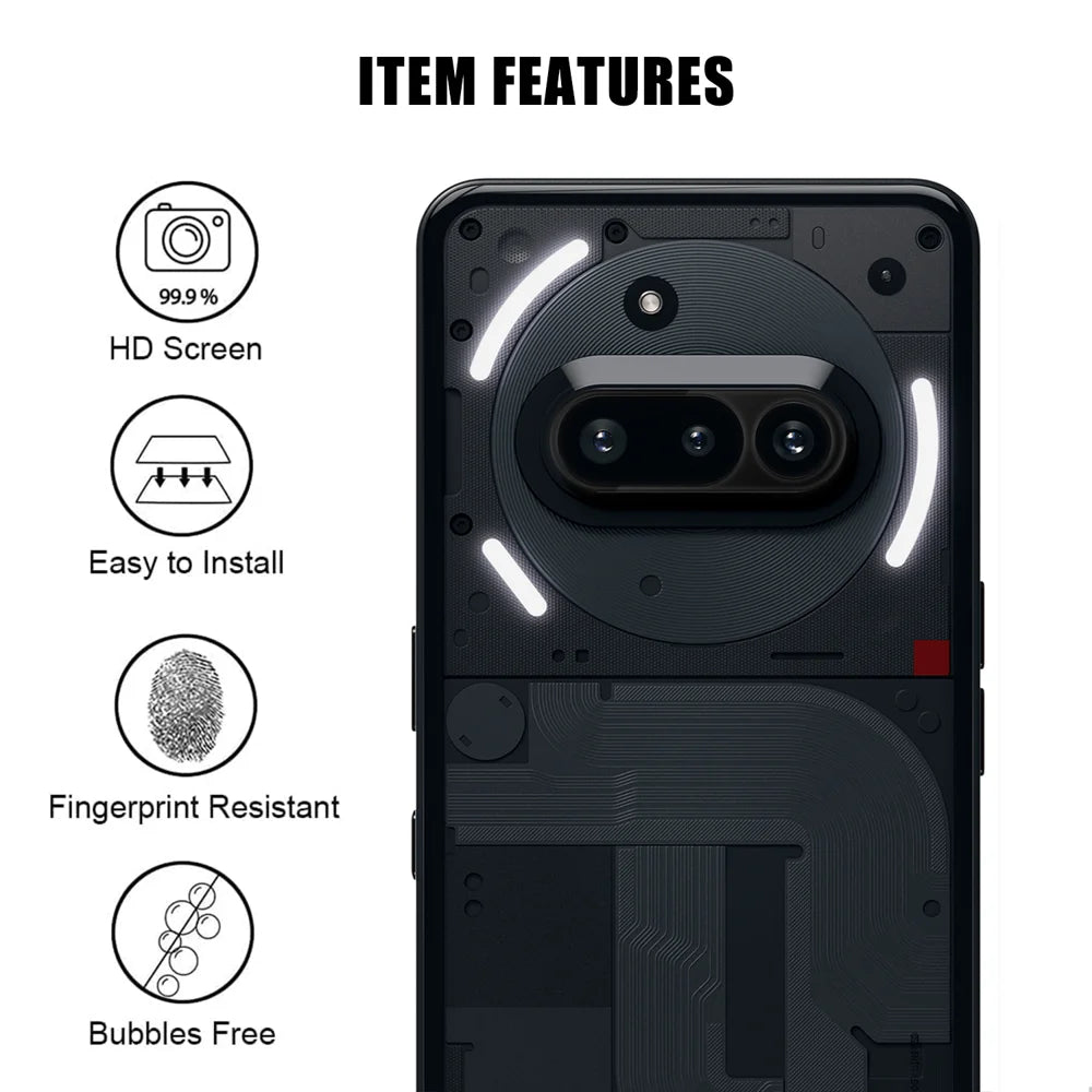 For Nothing Phone (3a) Full Cover Camera Lens Protector Silk Print HD Anti Fingerprint AR Tempered Glass Lens Film - Black - 2