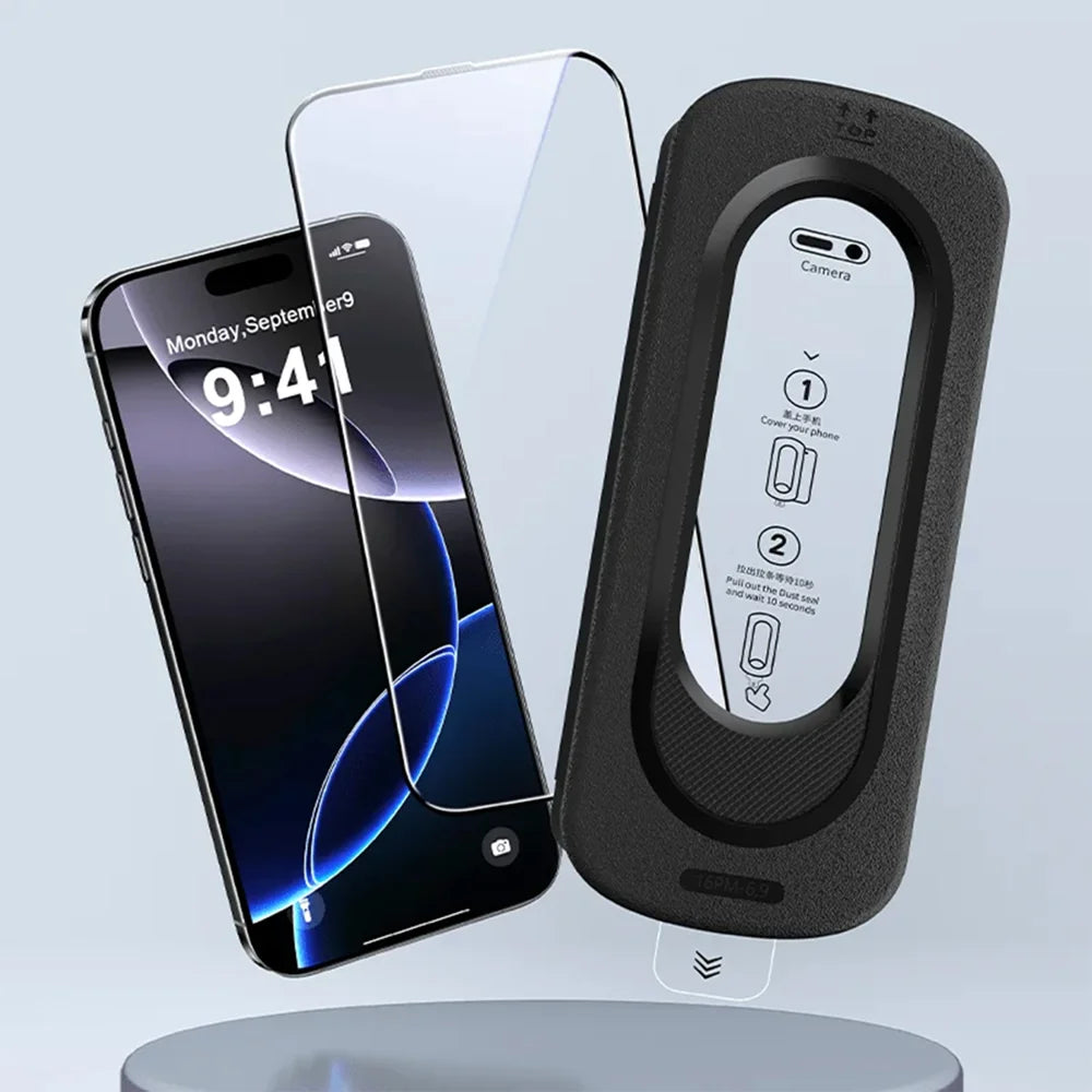 For iPhone 16 Full Screen Protector Anti Fingerprint High Aluminium-silicon Glass Film with Dust Removal Installation Tool - Transparent - 4
