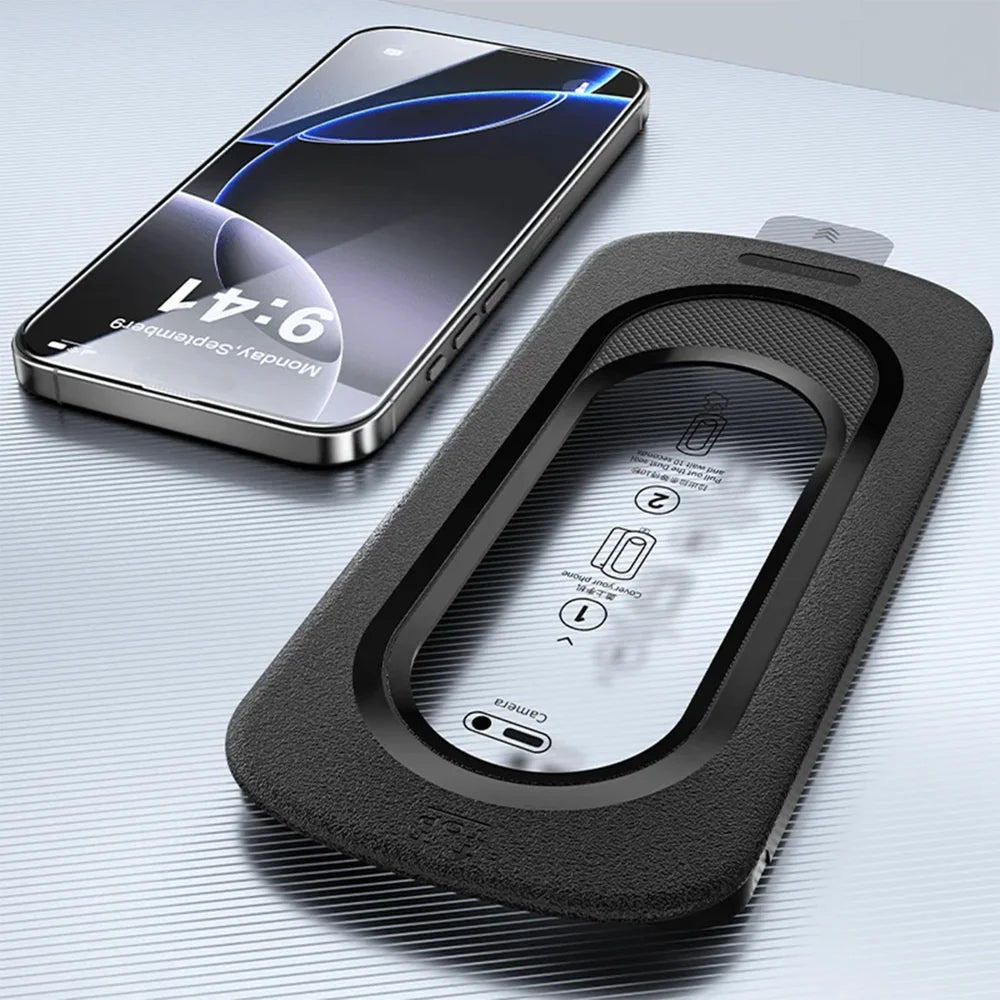 For iPhone 15 Pro Full Screen Protector Anti Fingerprint High Aluminium-silicon Glass Film with Dust Removal Installation Tool - Transparent - 2