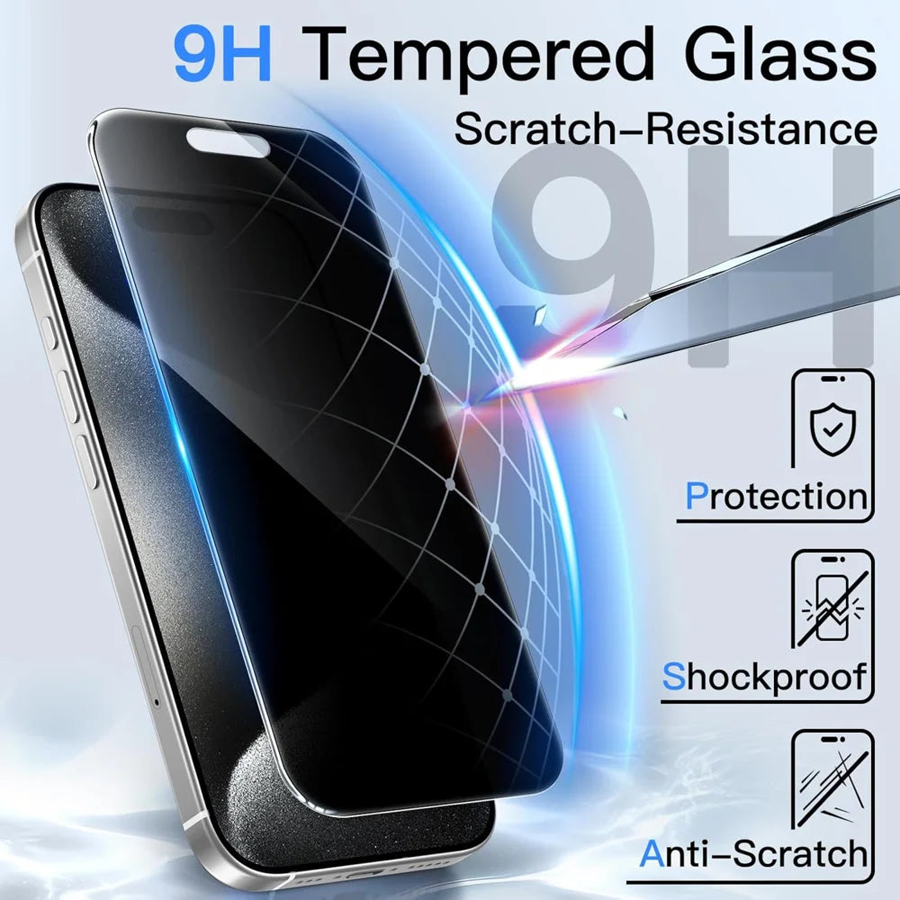 For iPhone 15 Pro 10Pcs 360 Degree Anti-Spy Full Screen Protector 3D Large Arc Edge High Aluminium-silicon Glass Film - Black - 4