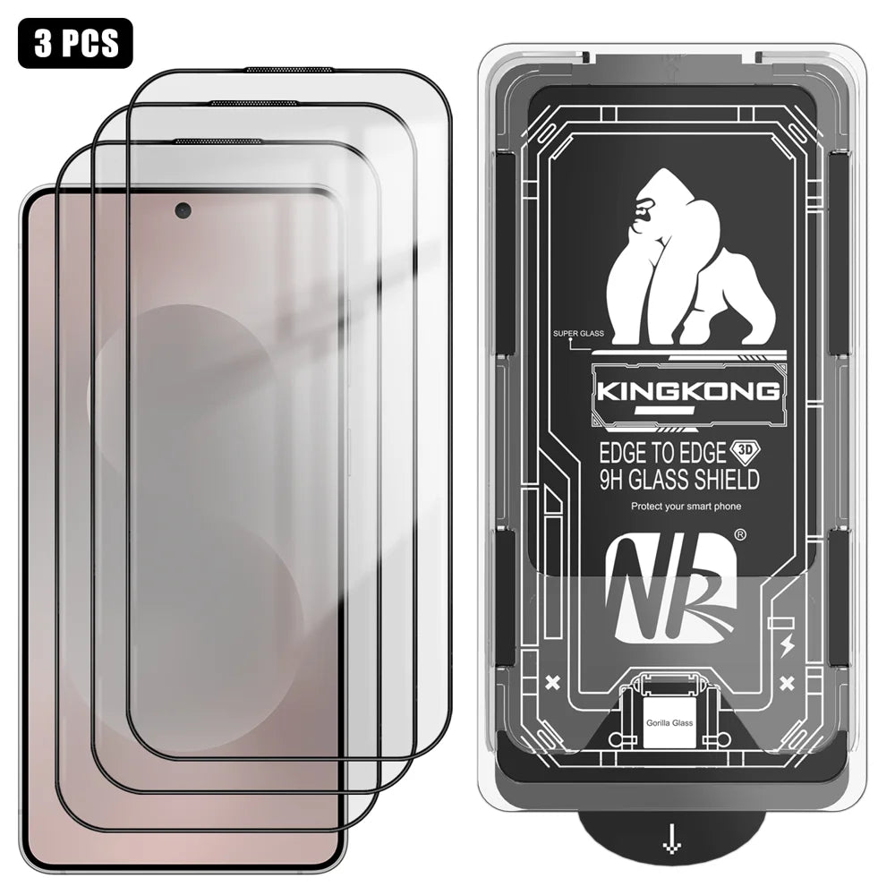 For Samsung Galaxy S26 3Pcs Full Screen Protector HD Clear 3D Arc Edge High Aluminium-silicon Glass Film with Dust-Free Installation Tool - Transparent - 1