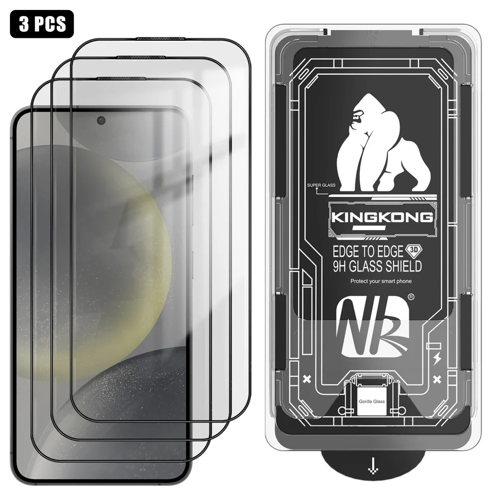 For Samsung Galaxy S24 3Pcs Full Screen Protector HD Clear 3D Arc Edge High Aluminium-silicon Glass Film with Dust-Free Installation Tool - Transparent - 1