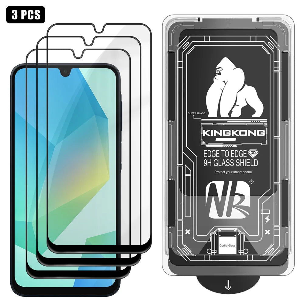For Samsung Galaxy A16 4G / Galaxy A16 5G 3Pcs Full Screen Protector HD Clear 3D Arc Edge High Aluminium-silicon Glass Film with Dust-Free Installation Tool - Transparent - 1