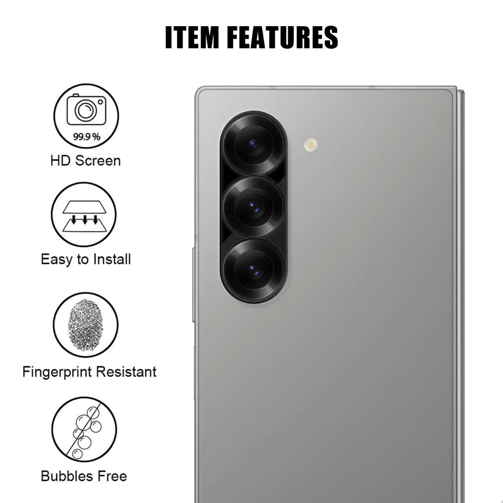 For Samsung Galaxy Z Fold6 5G Full Cover Camera Lens Protector Silk Print HD Anti Fingerprint AR Tempered Glass Lens Film - Black - 2