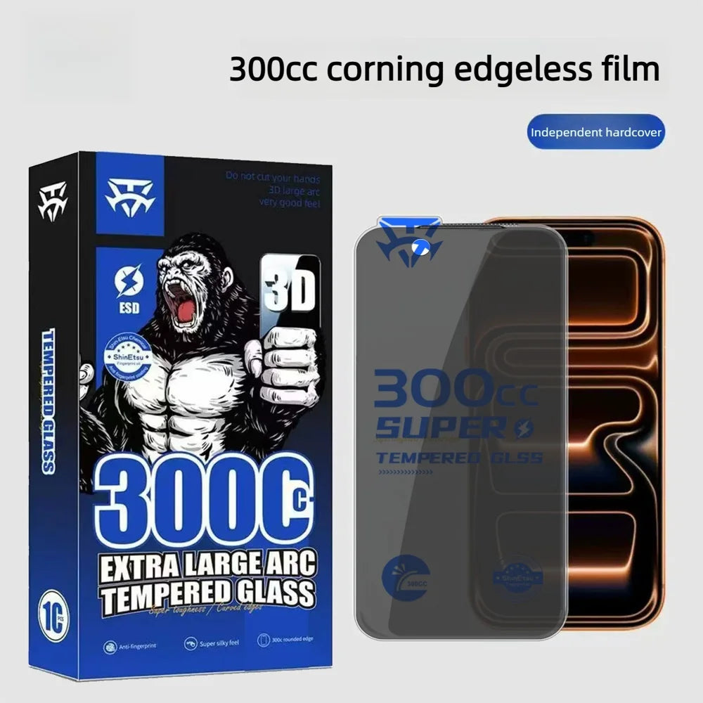 For iPhone 17 Pro 10Pcs Tempered Glass Film 300CC Edgeless Anti-static Anti-spy Full Screen Protector - Black - 2