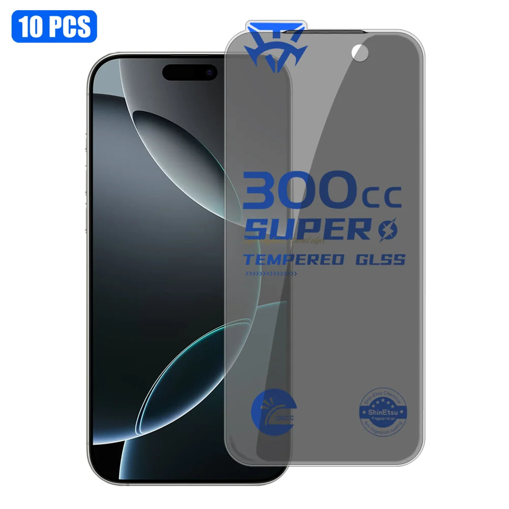 For iPhone 16 Pro Max 10Pcs Tempered Glass Film 300CC Edgeless Anti-static Anti-spy Full Screen Protector - Black - 1