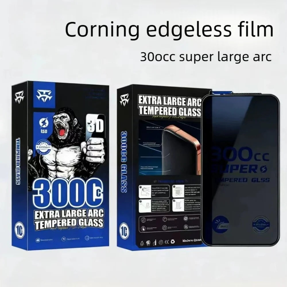 For iPhone 14 Pro Max 10Pcs Tempered Glass Film 300CC Edgeless Anti-static Anti-spy Full Screen Protector - Black - 6