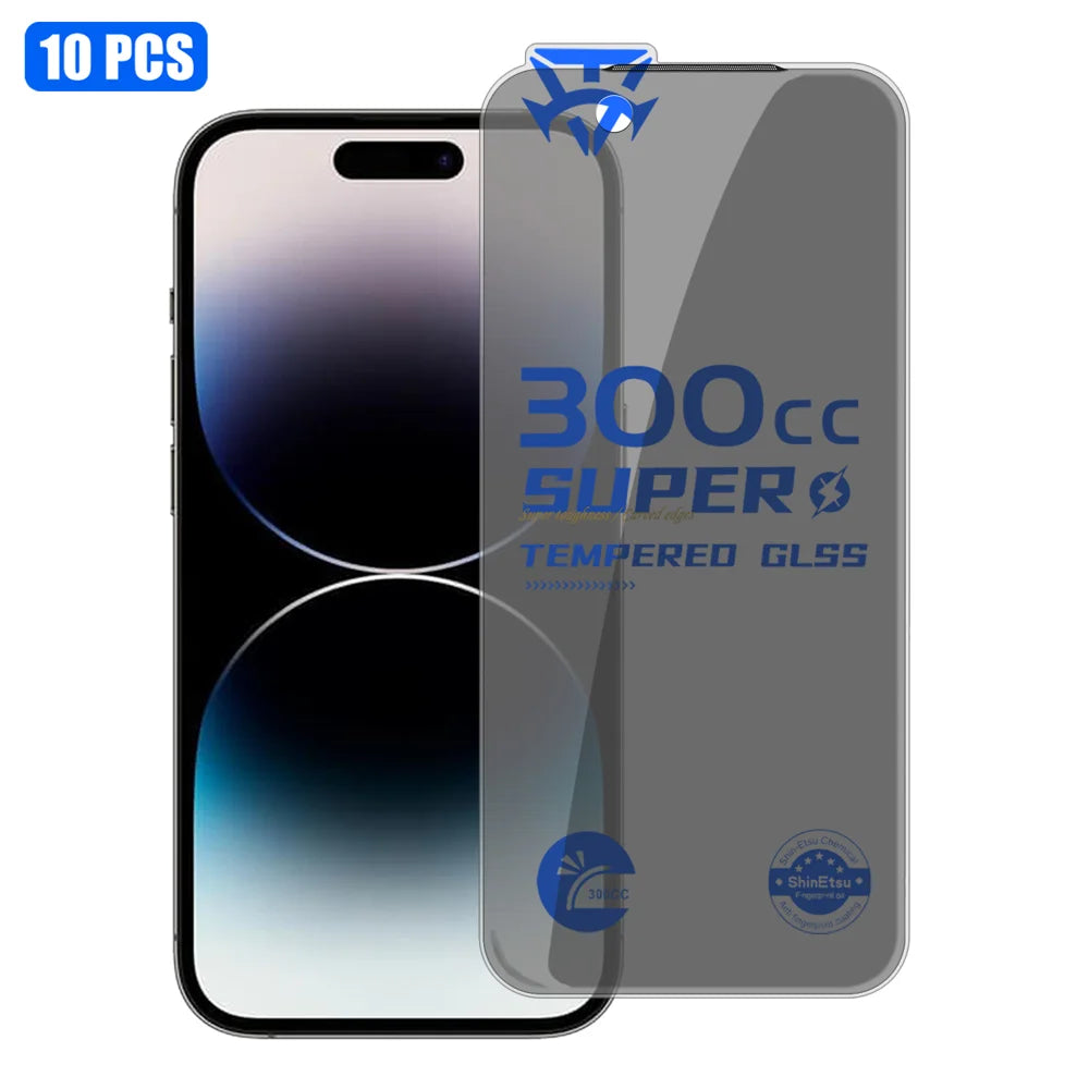 For iPhone 14 Pro 10Pcs Tempered Glass Film 300CC Edgeless Anti-static Anti-spy Full Screen Protector - Black - 1