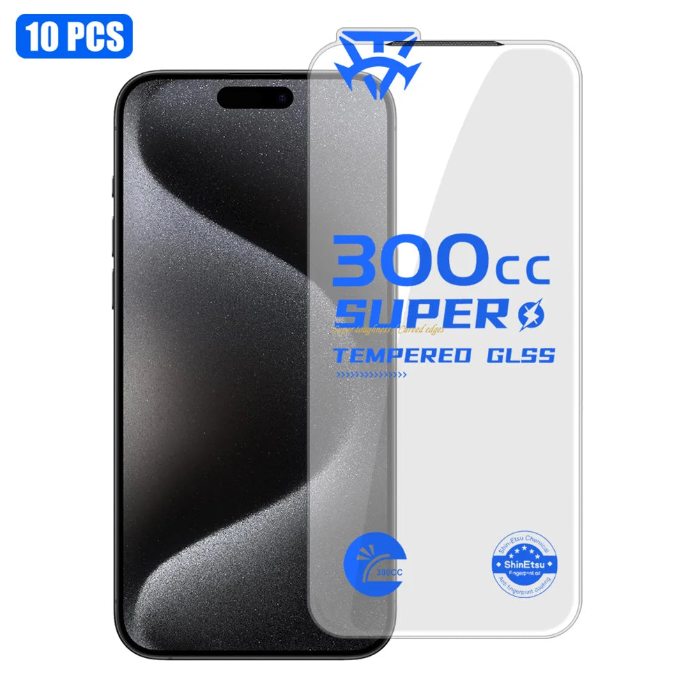 For iPhone 15 Pro Max 10Pcs Tempered Glass Film 9H+ 300CC Edgeless Anti Static HD Full Screen Protector - Transparent - 1