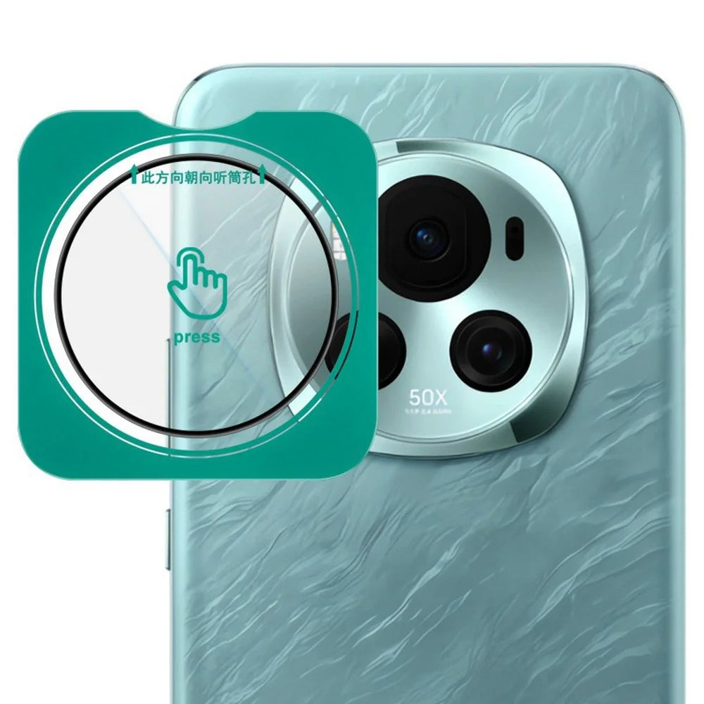 LEREACH For Honor Magic6 5G Camera Lens Protector Full Cover High Aluminium-silicon Glass Lens Film with Auto-Align Installation Frame - Transparent with Black Edge - 1