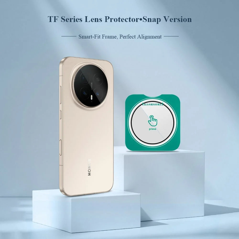 LEREACH For Honor Magic8 5G Camera Lens Protector Full Cover High Aluminium-silicon Glass Lens Film with Auto-Align Installation Frame - Transparent with Black Edge - 2