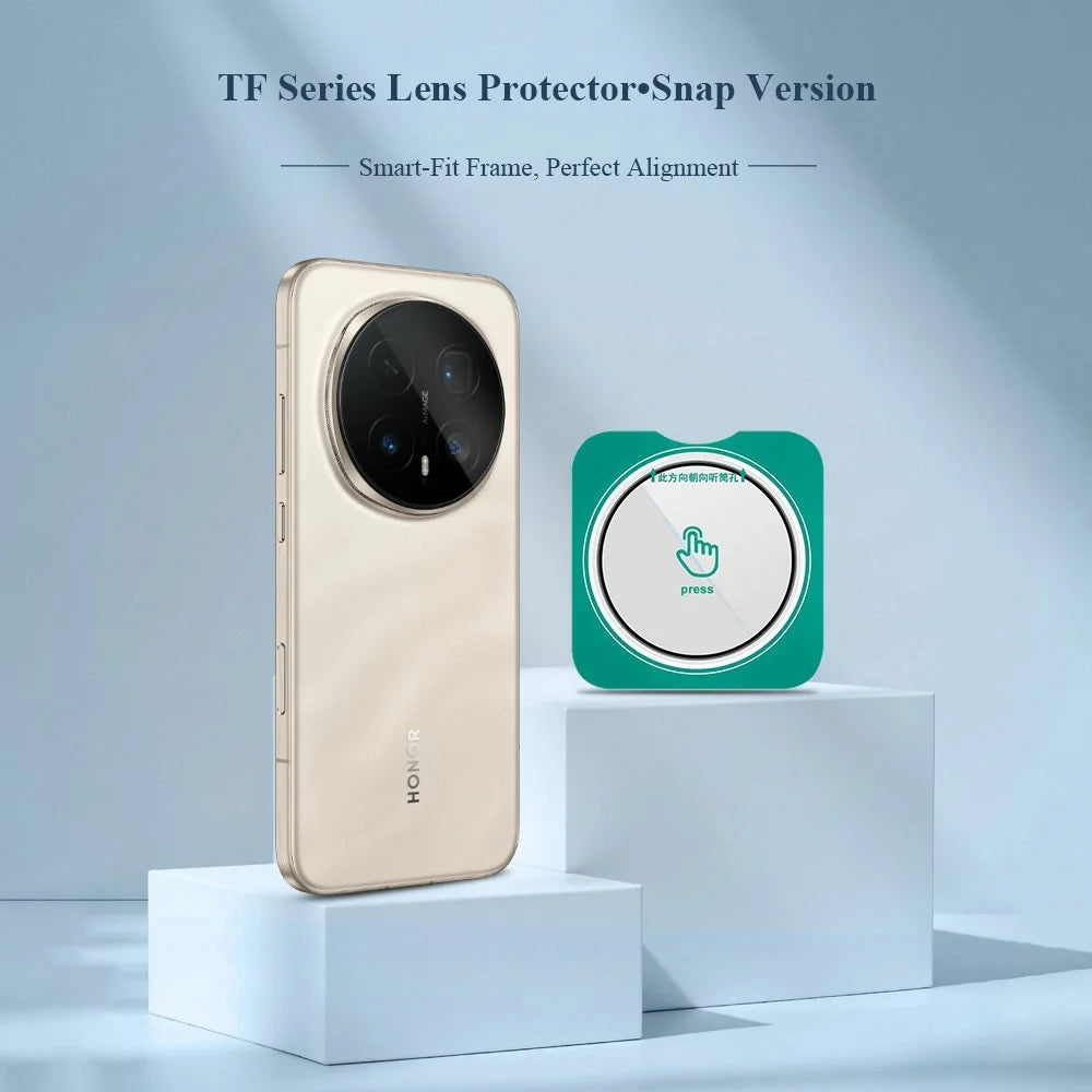 LEREACH For Honor Magic8 Pro 5G Camera Lens Protector Full Cover High Aluminium-silicon Glass Lens Film with Auto-Align Installation Frame - Transparent with Black Edge - 2