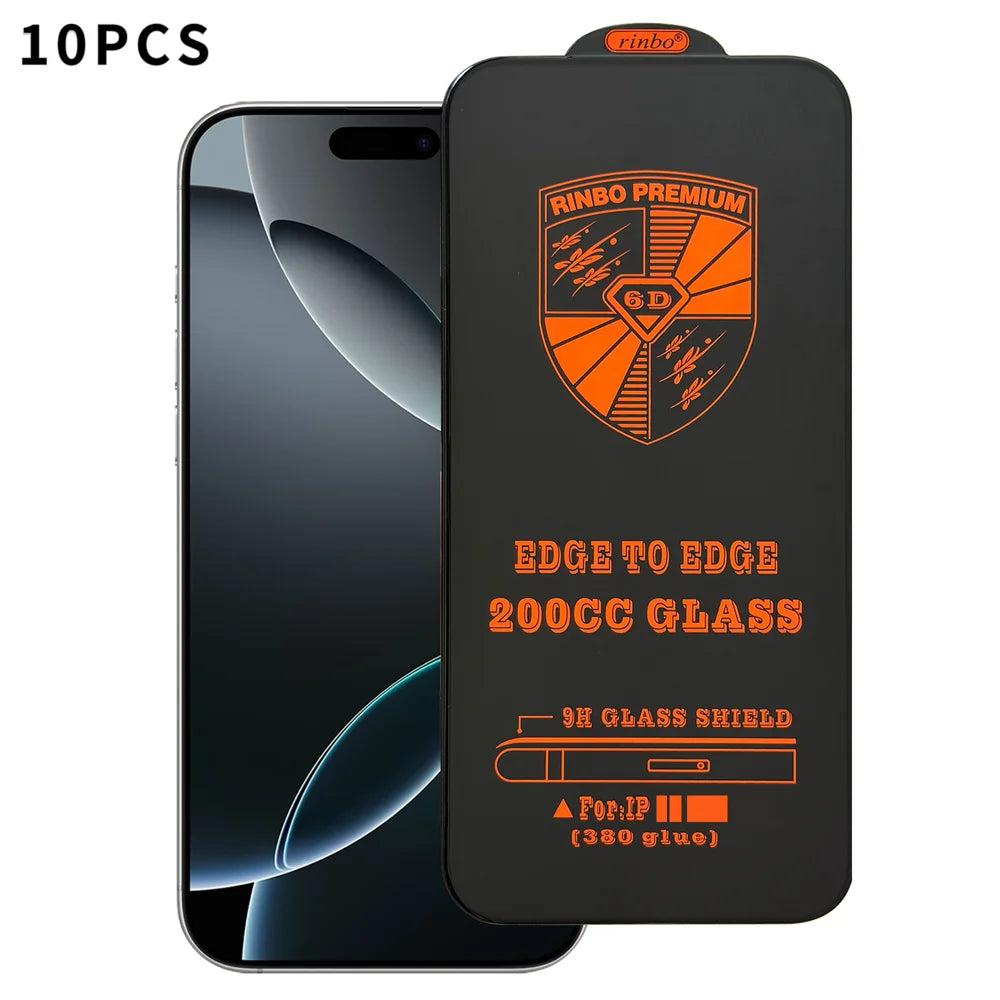 For iPhone 16 Pro Max RINBO 10Pcs HD Full Coverage Tempered Glass 200CC Silk Printing Anti-static Screen Protector - Transparent - 1