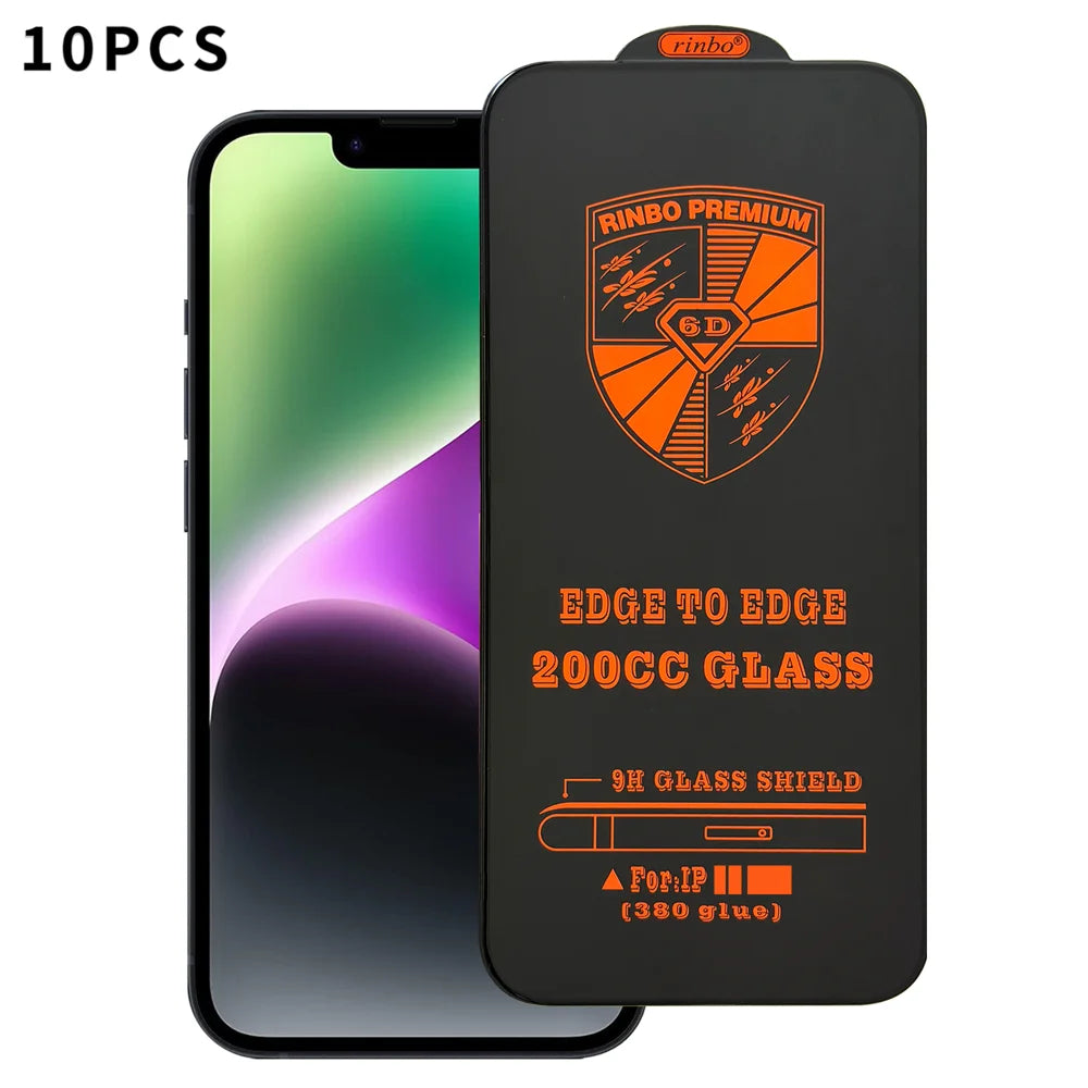 For iPhone 14 RINBO 10Pcs HD Full Coverage Tempered Glass 200CC Silk Printing Anti-static Screen Protector - Transparent - 1