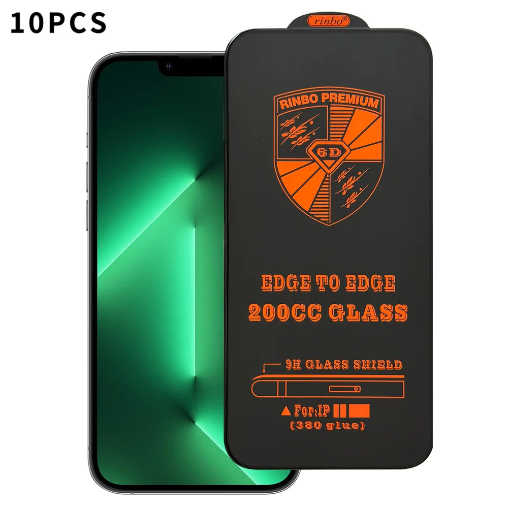 For iPhone 13 Pro RINBO 10Pcs HD Full Coverage Tempered Glass 200CC Silk Printing Anti-static Screen Protector - Transparent - 1