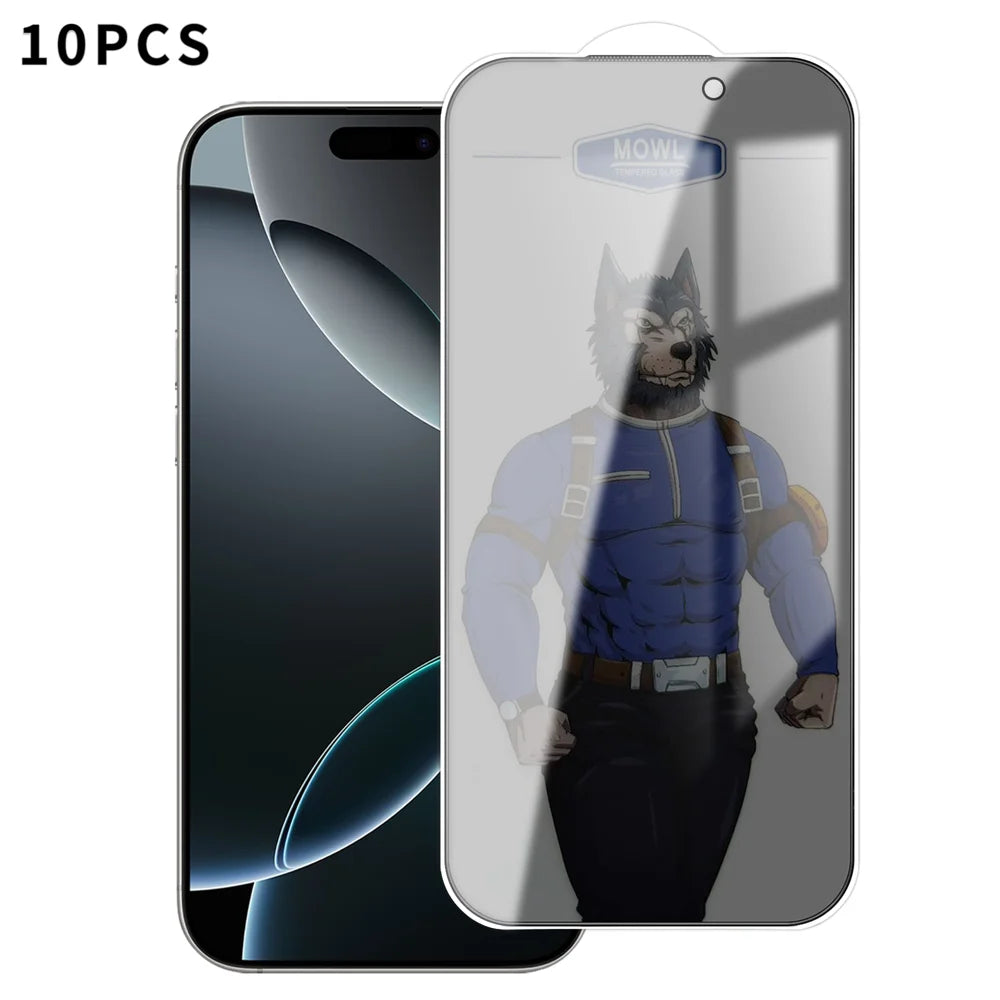 For iPhone 16 Pro Max 10Pcs Privacy Tempered Glass Anti-fingerprint Anti-spy Full Screen Protector - Black - 1