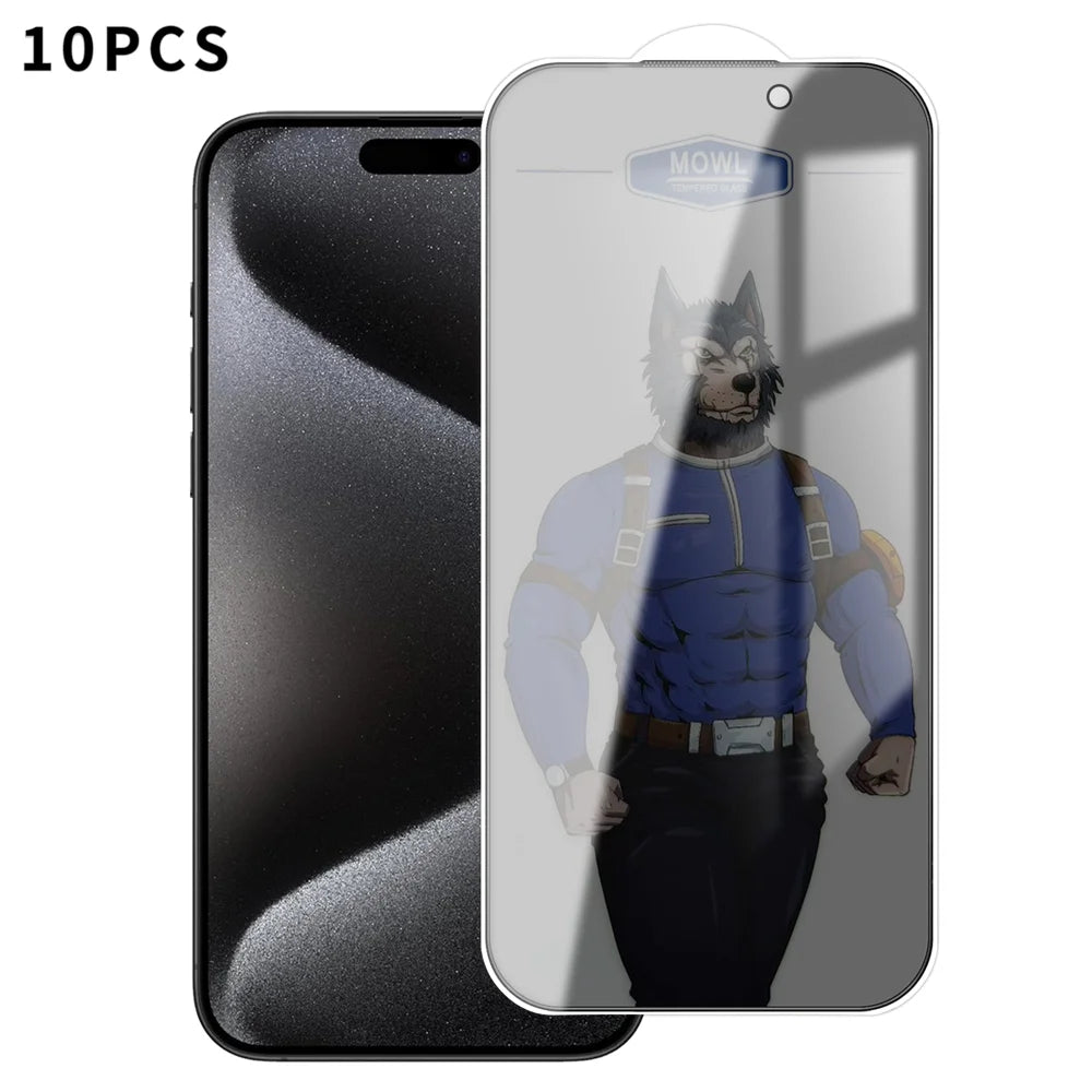 For iPhone 15 Pro 10Pcs Privacy Tempered Glass Anti-fingerprint Anti-spy Full Screen Protector - Black - 1