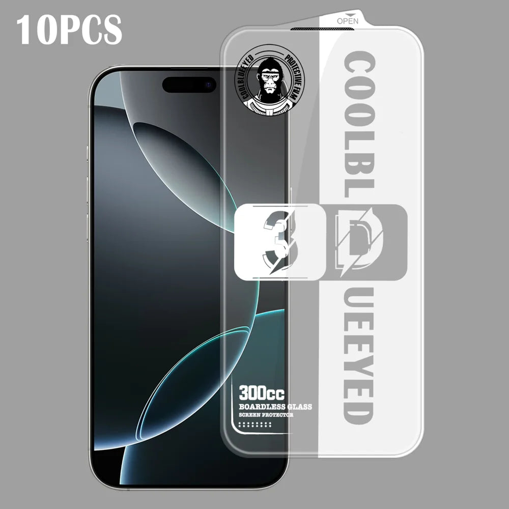 For iPhone 16 Pro 10Pcs Tempered Glass 3D Full Coverage 300CC Edgeless Anti Static Screen Protector - Transparent - 1