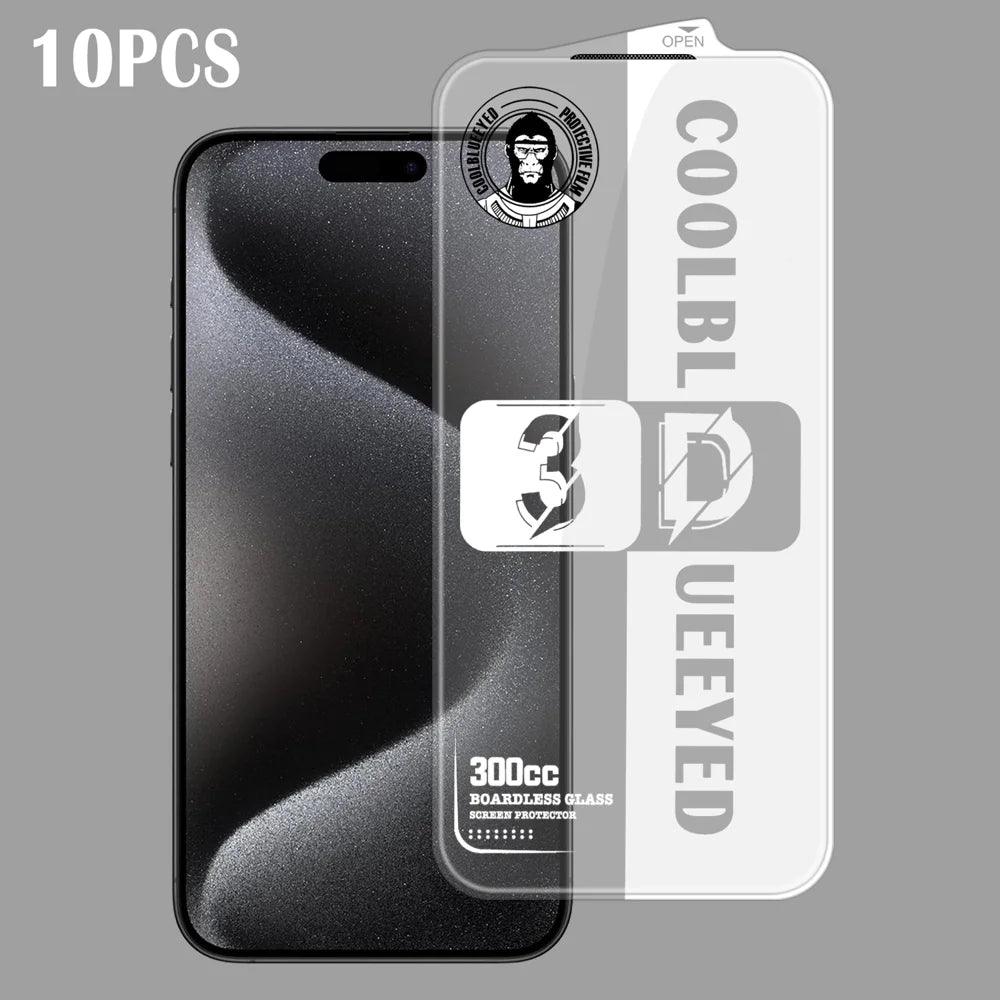 For iPhone 15 Pro Max 10Pcs Tempered Glass 3D Full Coverage 300CC Edgeless Anti Static Screen Protector - Transparent - 1