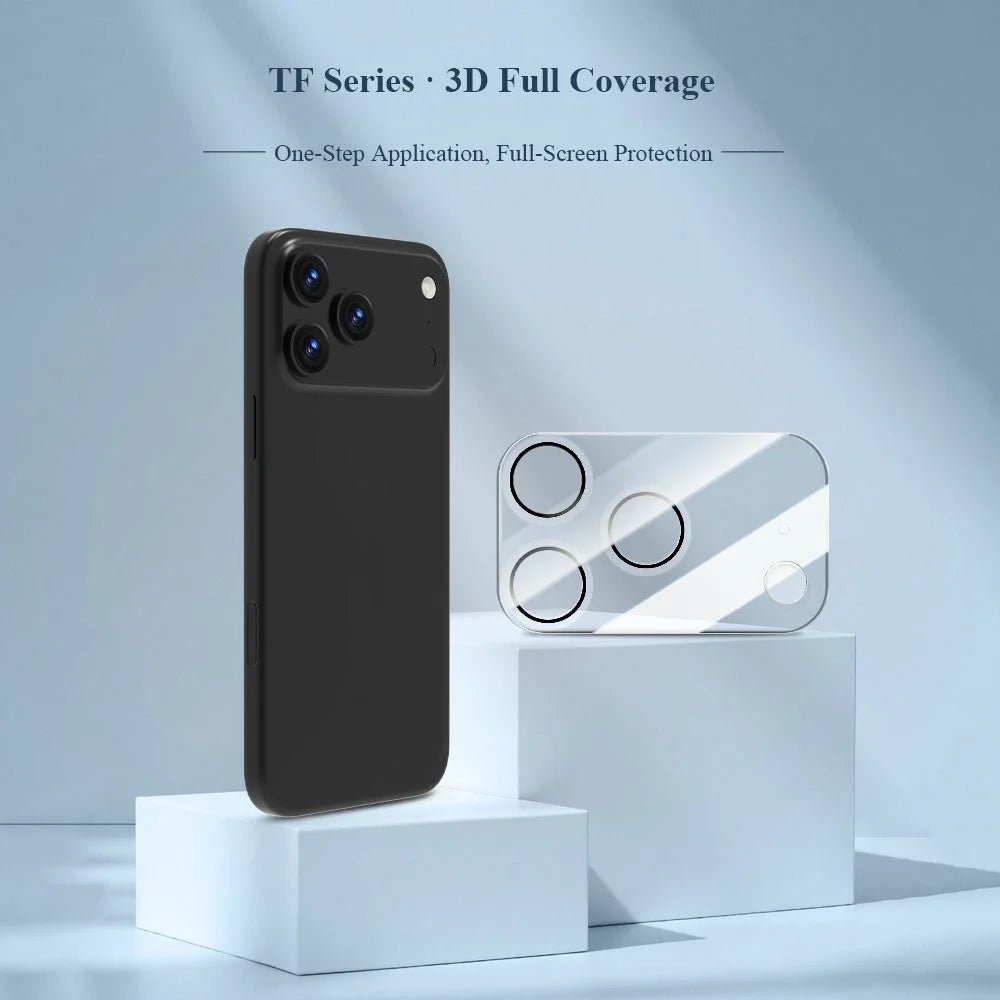 LEREACH for iPhone 17 Pro Camera Lens Protector 3D Full Coverage Tempered Glass Acrylic One-Piece Lens Film - Transparent with Black Circle - 2