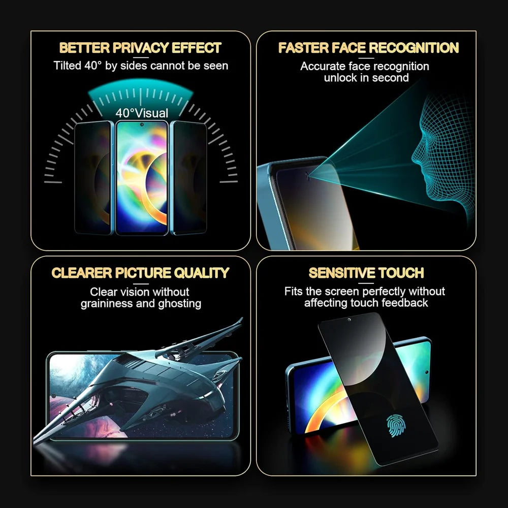For Oppo A6 4G 25Pcs Anti-spy Screen Protector Silk Printing High Aluminium-silicon Glass Full Cover Anti-fingerprint Privacy Film - Black - 6
