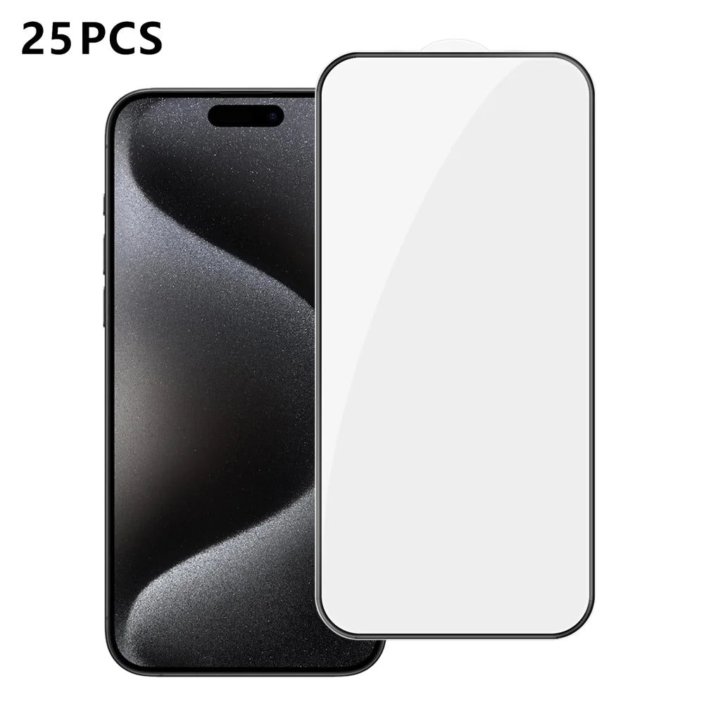 For iPhone 15 Pro Max 25Pcs Full Cover Screen Protector Silk Printing Ultra Clear High Aluminium-silicon Glass Film - Transparent - 1