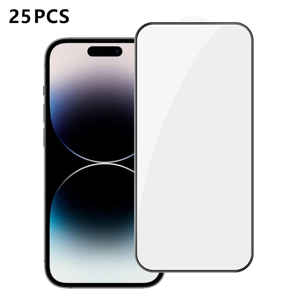 For iPhone 14 Pro 25Pcs Full Cover Screen Protector Silk Printing Ultra Clear High Aluminium-silicon Glass Film - Transparent - 1