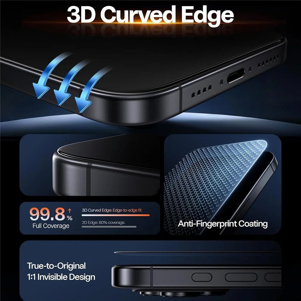 For iPhone 18 Pro Max / 17 Pro Max Corning Gorilla Glass Full Screen Protector 9H Hardness Anti-Fingerprint Silk Printing Film - Black - 2
