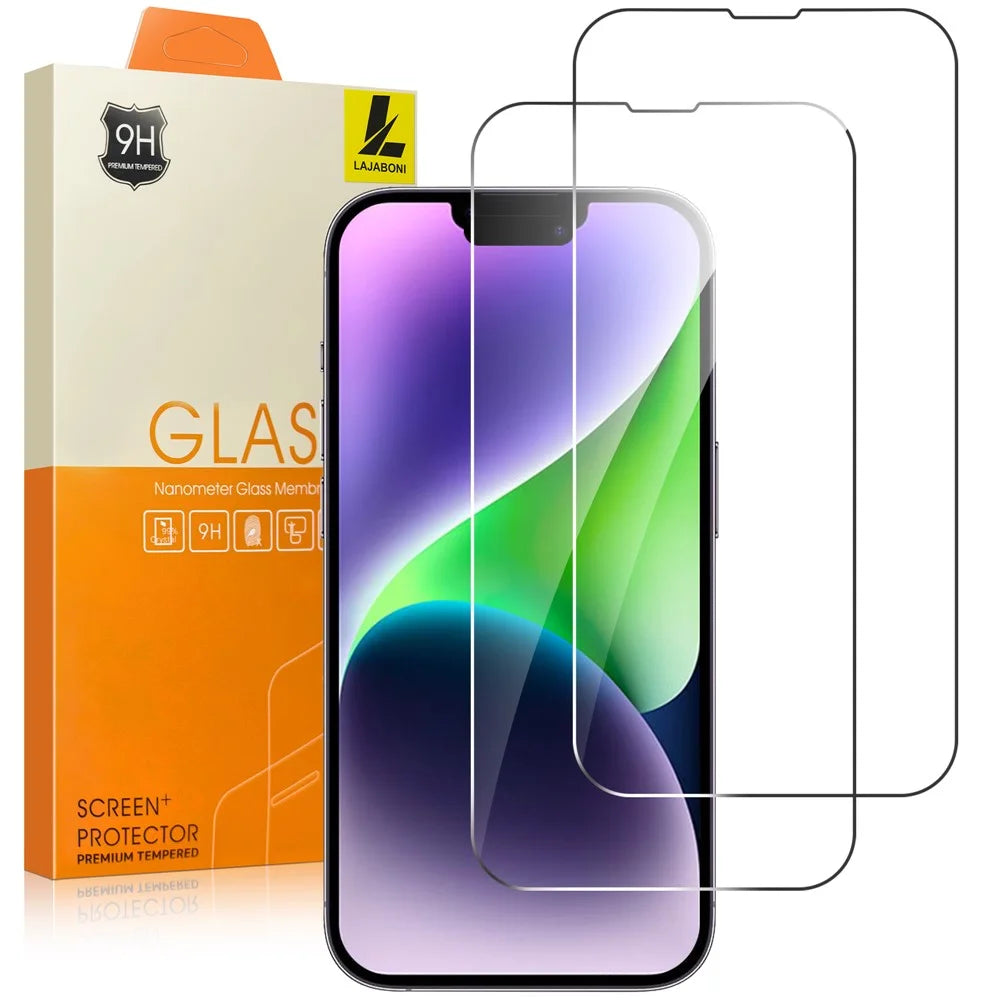 LAJABONI 2Pcs For iPhone 14 Plus HD Clear Screen Protector Anti-Explosion 2.5D Arc Edge Not Complete Covering Tempered Glass Screen Film - Transparent - 1