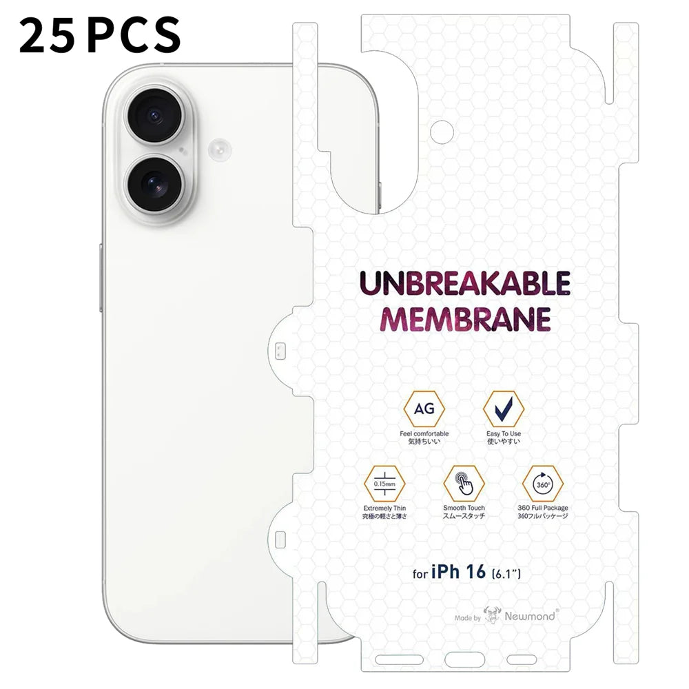 For iPhone 16 25Pcs Back Screen Protector Full Coverage Matte TPU Hydrogel Film - Transparent - 1