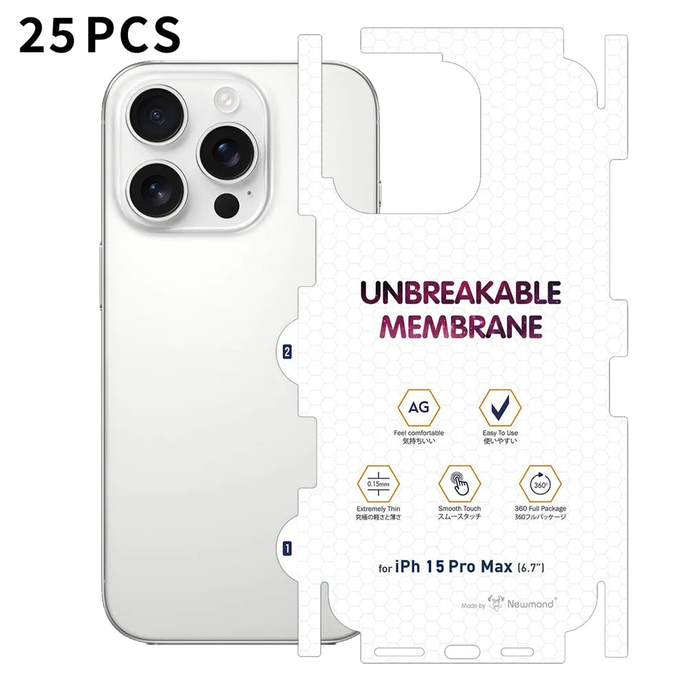 For iPhone 15 Pro Max 25Pcs Back Screen Protector Full Coverage Matte TPU Hydrogel Film - Transparent - 1