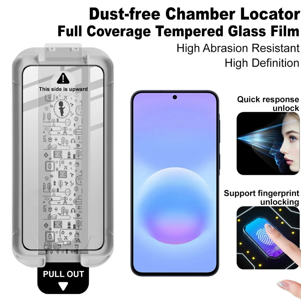 IMAK 3Pcs Tempered Glass For Samsung Galaxy A57 5G Full Screen Protector Full Glue Film with Dust-free Installation Tool (Fingerprint Unlock) - Black - 3