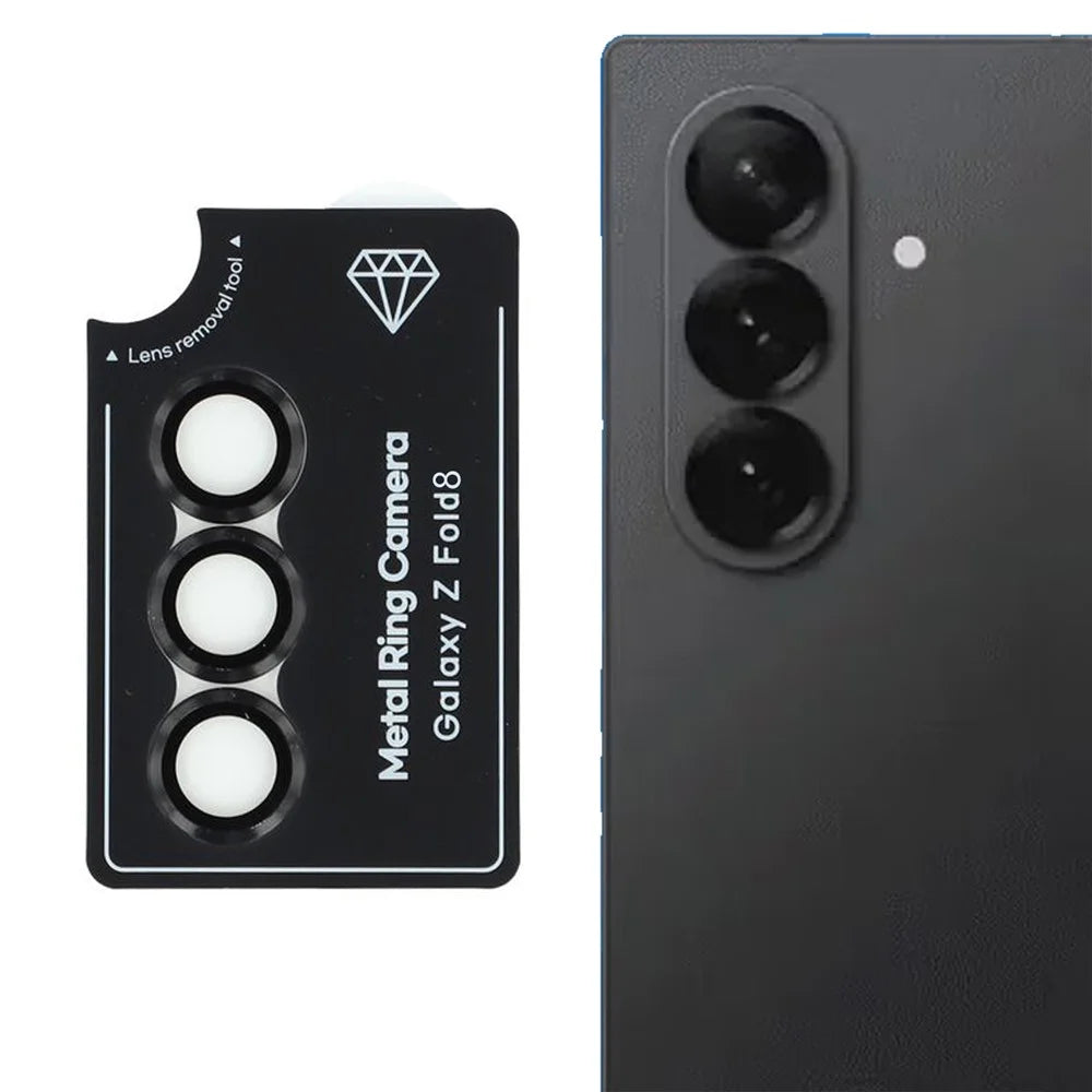 For Samsung Galaxy Z Fold8 Ultra Camera Lens Protector Set Electroplating Metal + Tempered Glass Individual Lens Film - Black - 1