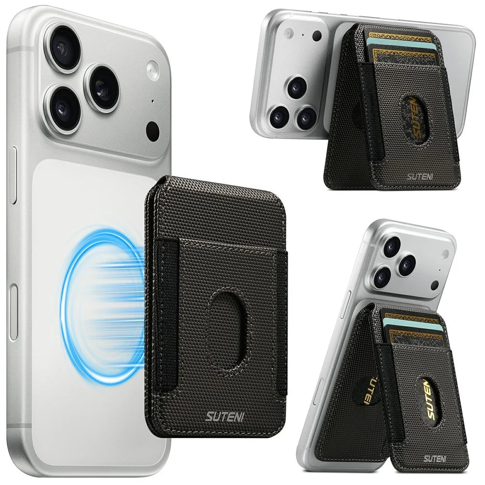 SUTENI S6 Magnetic Card Holder RFID Blocking PU Leather Phone Stand Wallet with Built-in Pivot - Grey - 1