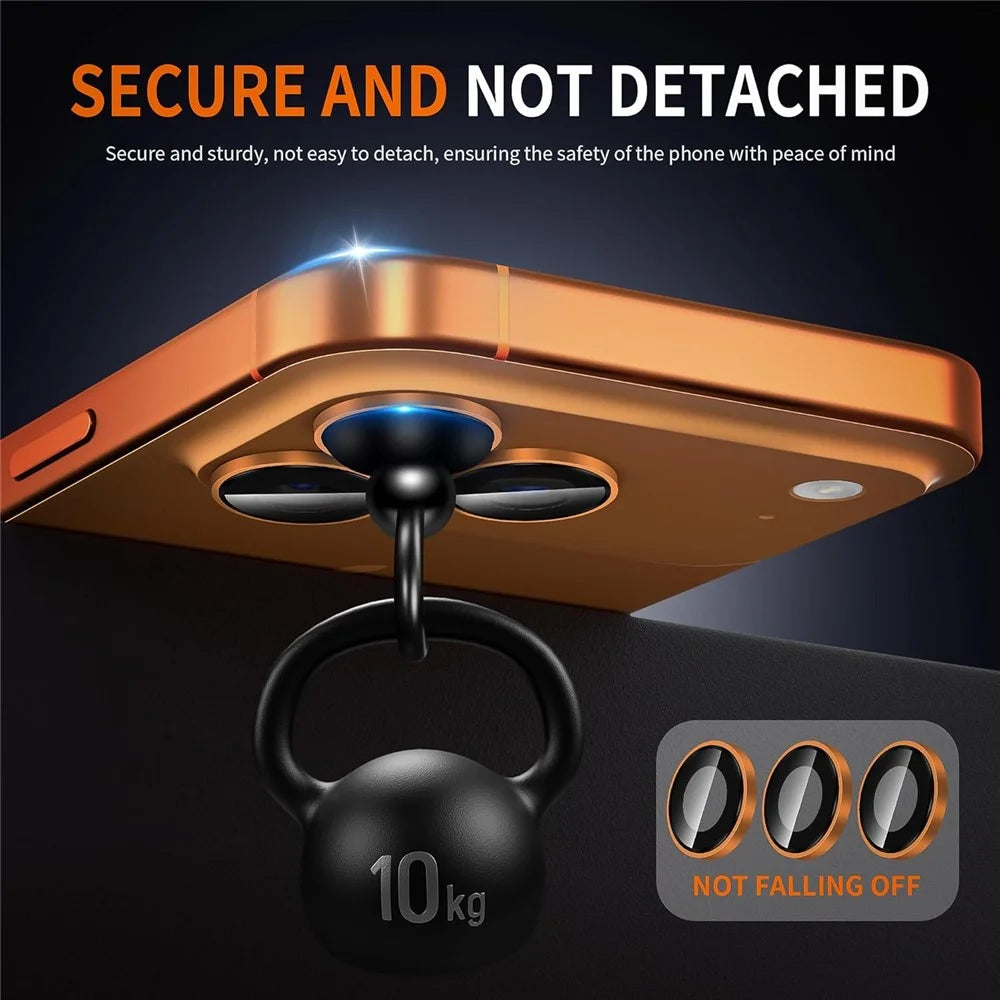 1Set For iPhone 17 Pro Camera Lens Film Tempered Glass CD Vein Metal Ring Rear Lens Protector - Orange - 2