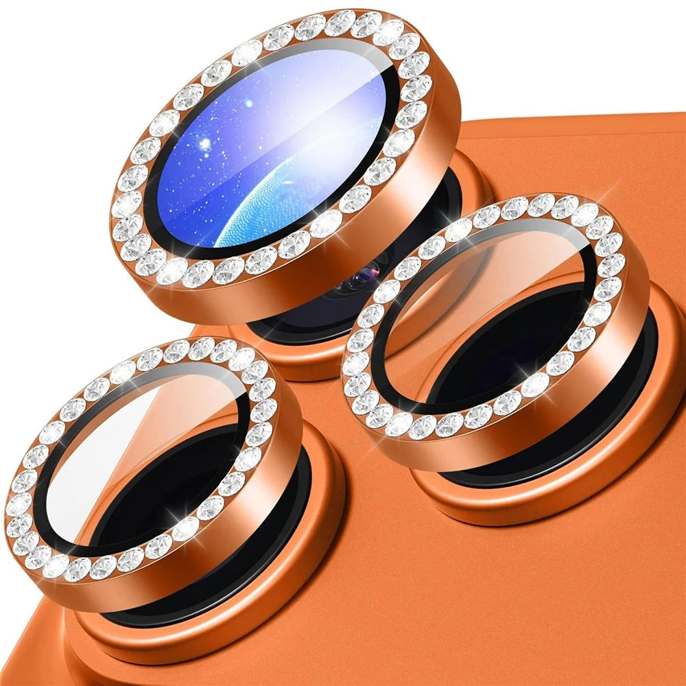 1Set For iPhone 17 Pro Camera Lens Protector Tempered Glass+Metal Ring Rhinestone Lens Film - Orange - 1