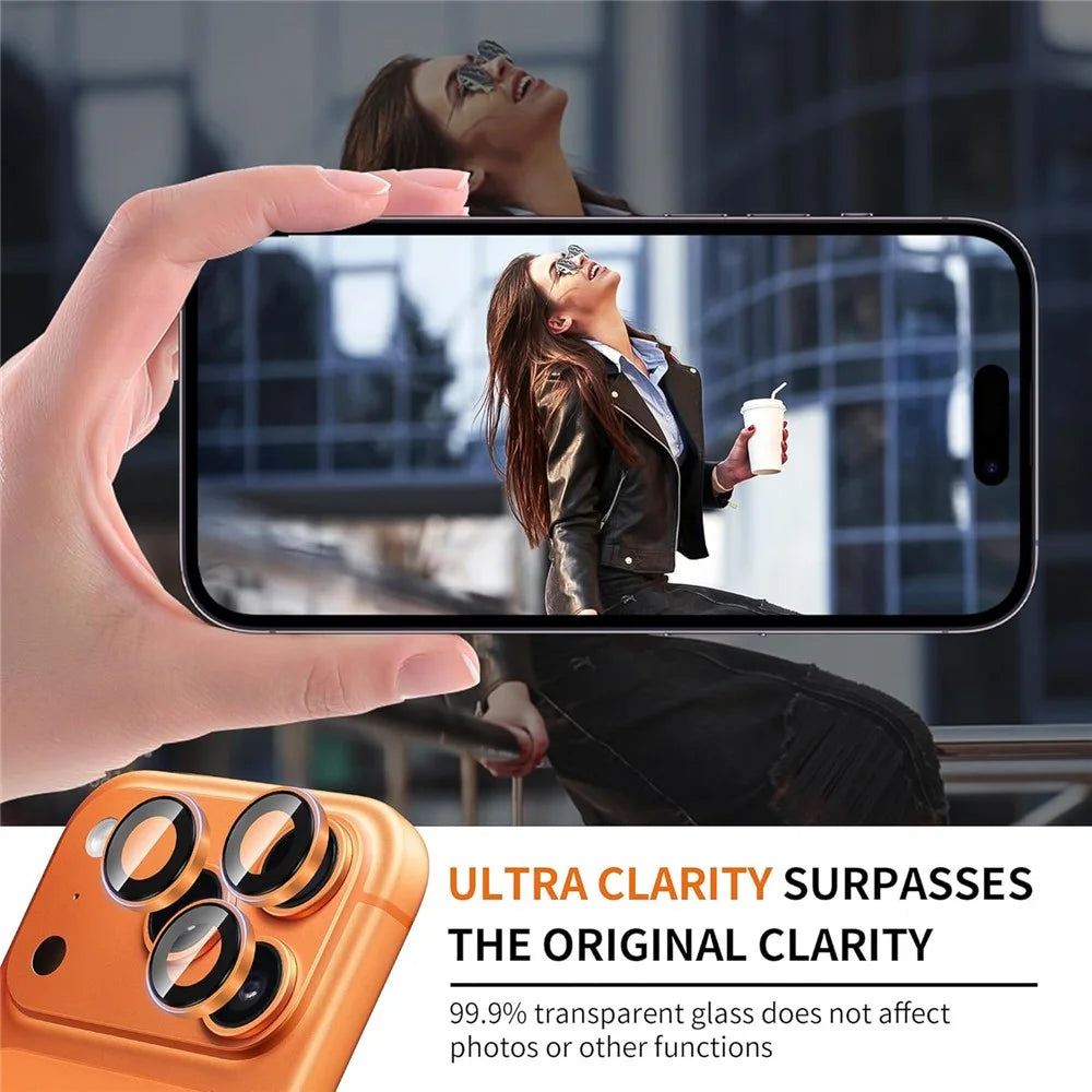 For iPhone 17 Pro Max 1Set Camera Lens Film Tempered Glass CD Vein Metal Ring Rear Lens Protector - Orange - 3