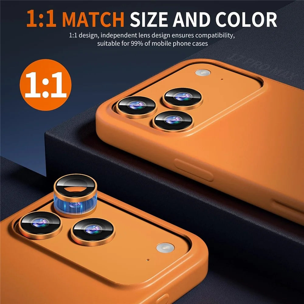 For iPhone 17 Pro Max 1Set Camera Lens Film Tempered Glass CD Vein Metal Ring Rear Lens Protector - Orange - 4