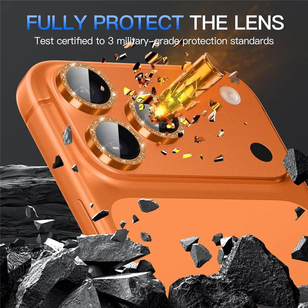 For iPhone 17 Pro Max Glitter Camera Lens Film Metal Ring+Tempered Glass Phone Lens Protector - Orange - 2